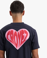 CROYEZ PUFFED HEART T-SHIRT | NAVY/RED