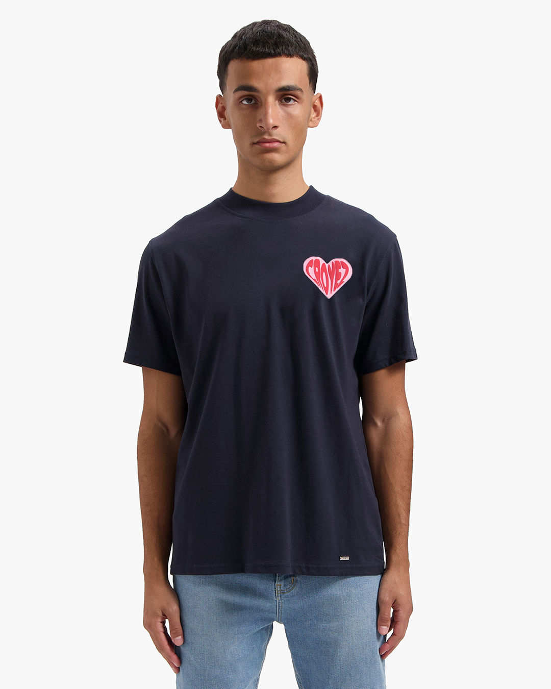 CROYEZ PUFFED HEART T-SHIRT - NAVY/RED