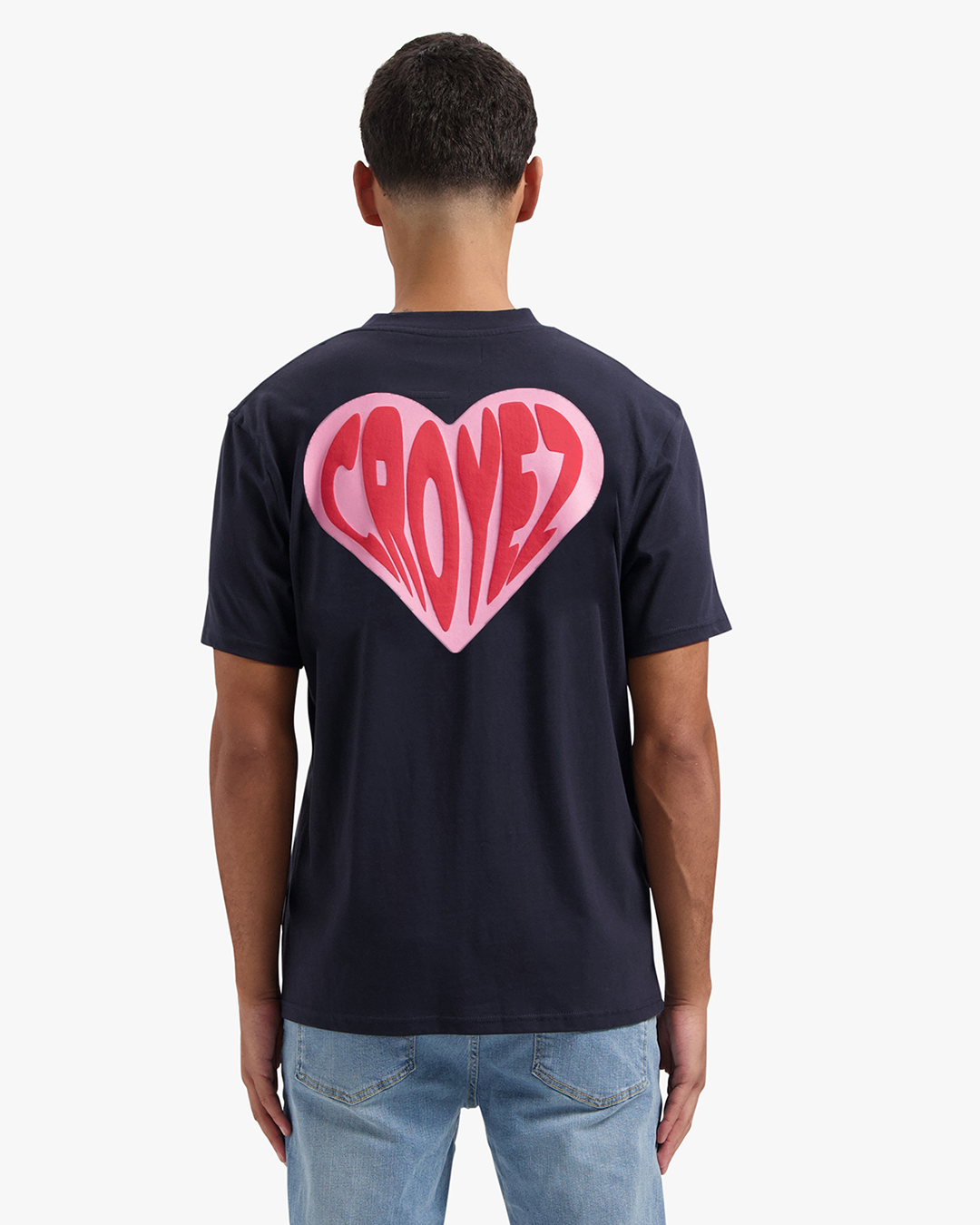 CROYEZ PUFFED HEART T-SHIRT - NAVY/RED