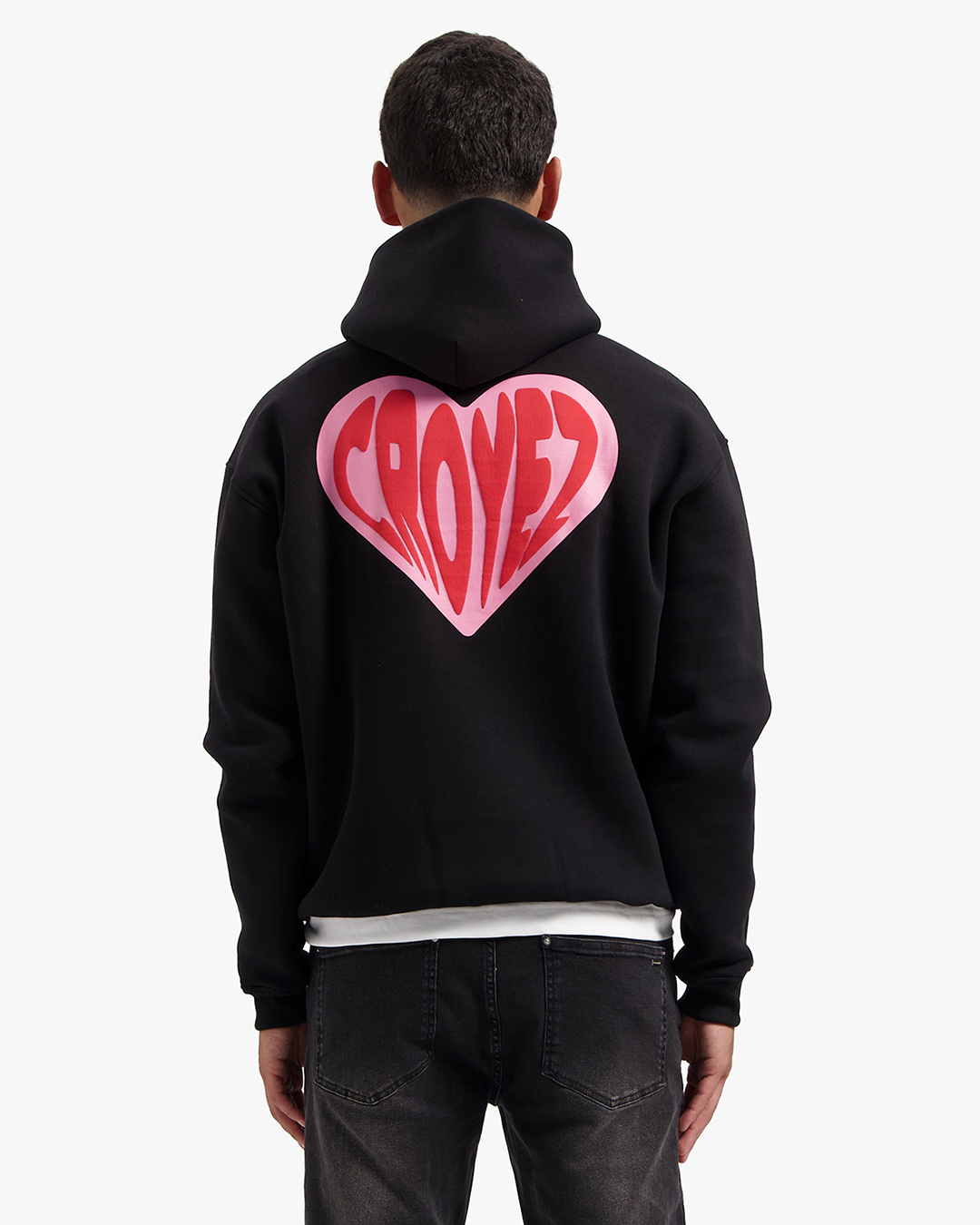 CROYEZ PUFFED HEART HOODIE | BLACK/RED
