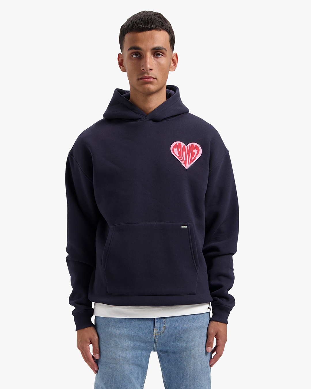 CROYEZ PUFFED HEART HOODIE - NAVY/RED