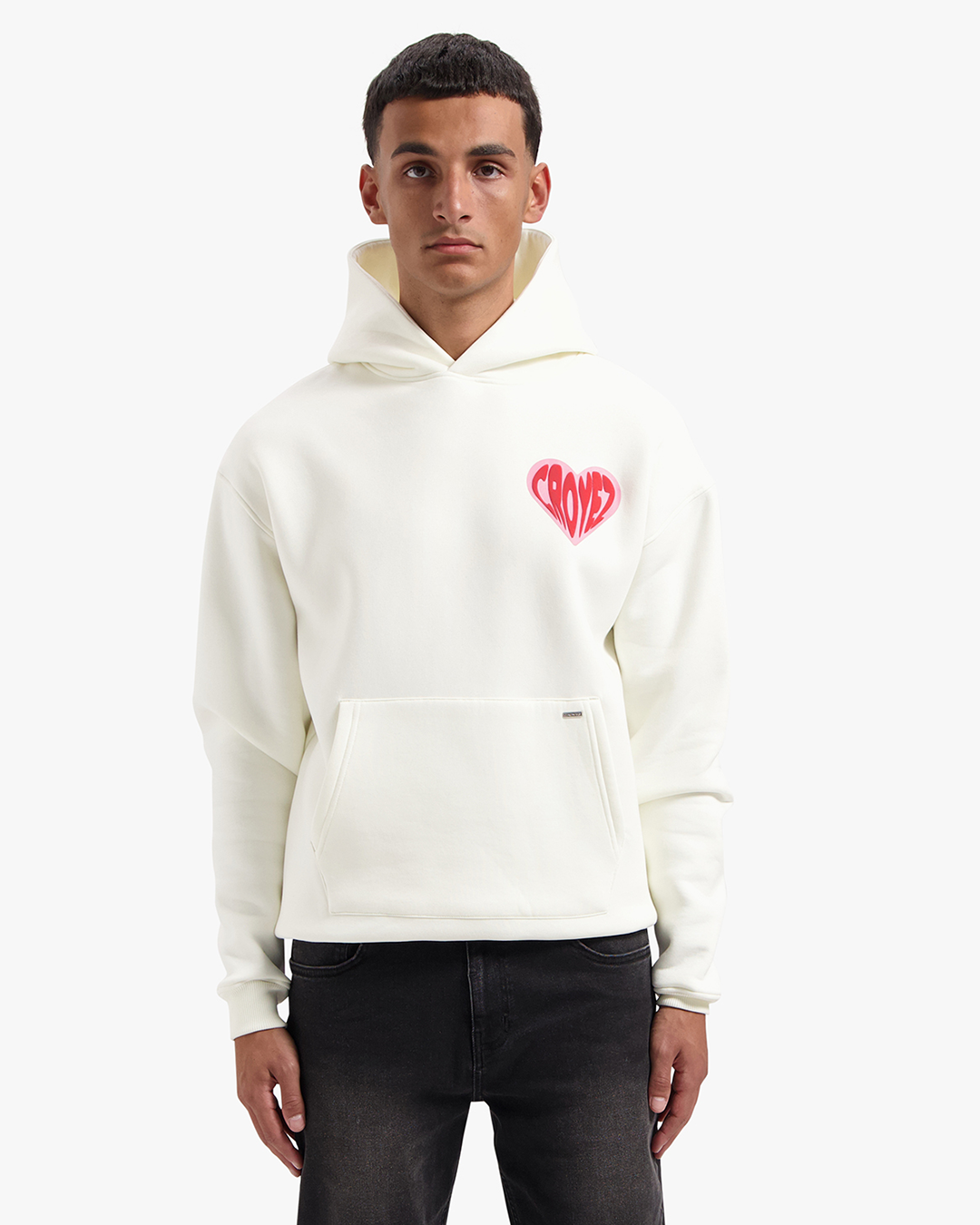 CROYEZ PUFFED HEART HOODIE - OFF-WHITE/RED