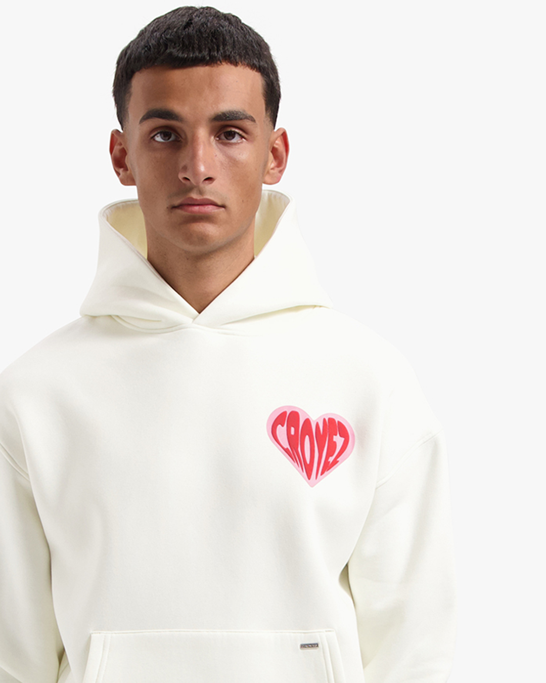 CROYEZ PUFFED HEART HOODIE - OFF-WHITE/RED