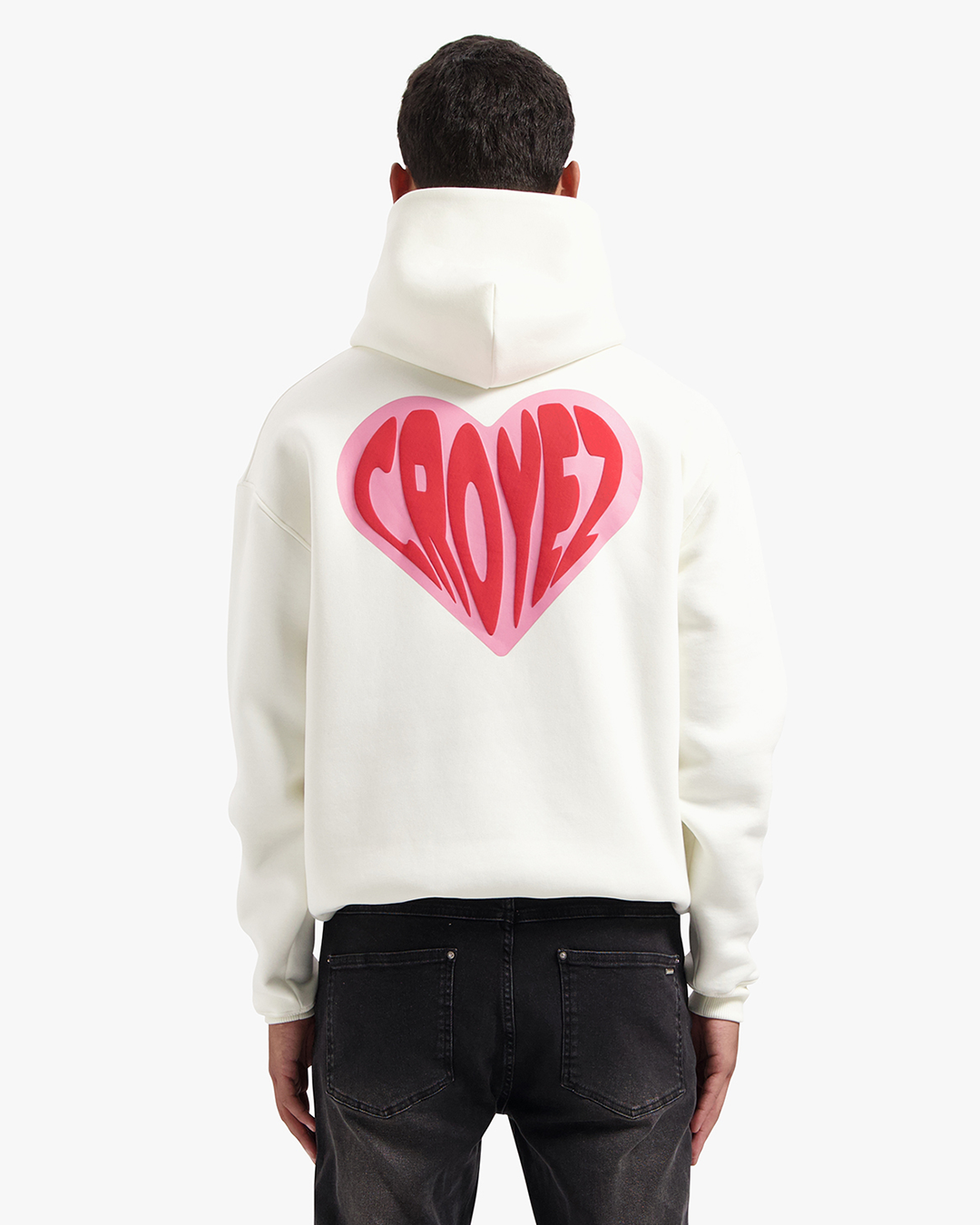 CROYEZ PUFFED HEART HOODIE - OFF-WHITE/RED