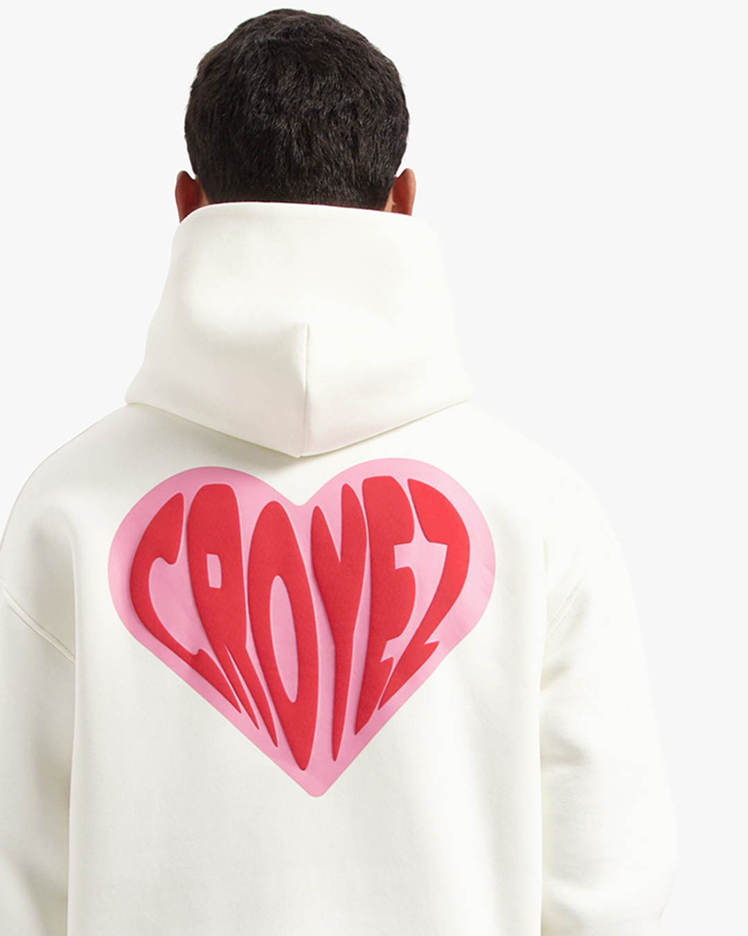 CROYEZ PUFFED HEART HOODIE - OFF-WHITE/RED