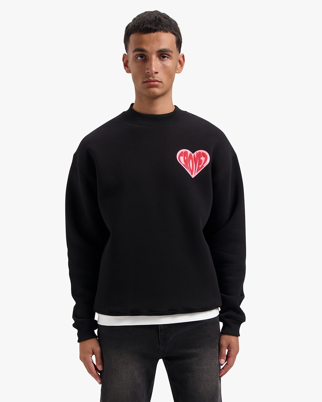 Croyez Puffed Heart Sweater | Black/Red