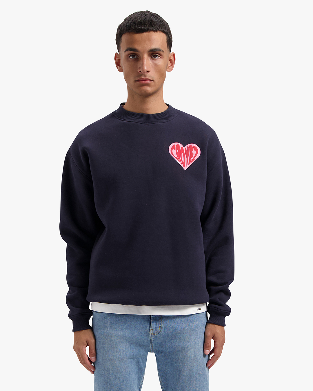 CROYEZ PUFFED HEART SWEATER - NAVY/RED