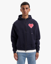 CROYEZ PUFFED HEART ZIP HOODIE | NAVY/RED