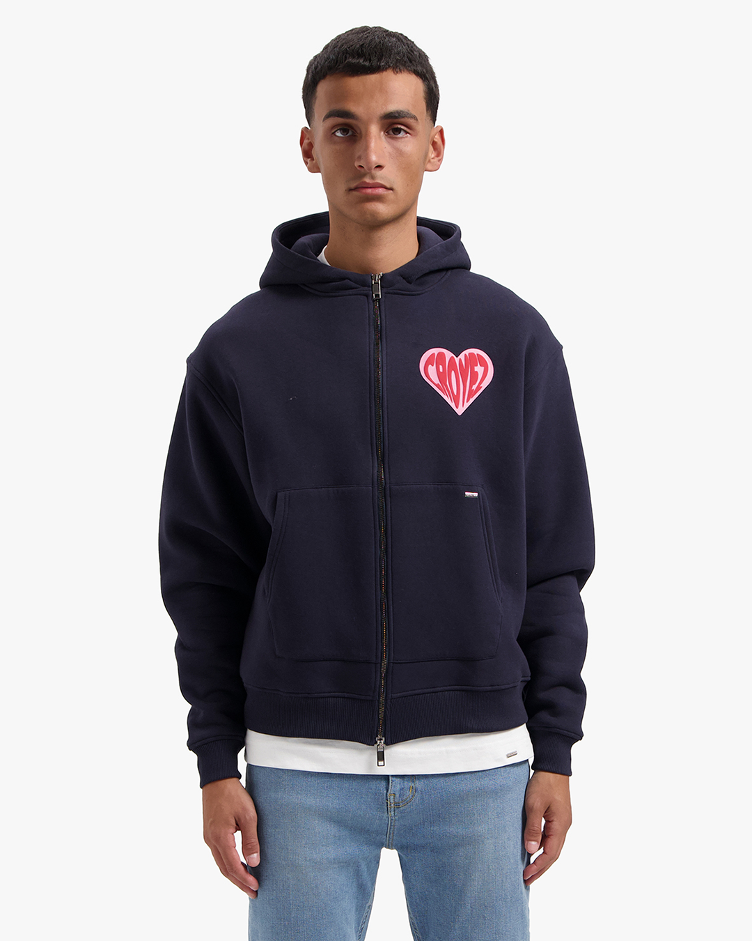 CROYEZ PUFFED HEART ZIP HOODIE - NAVY/RED