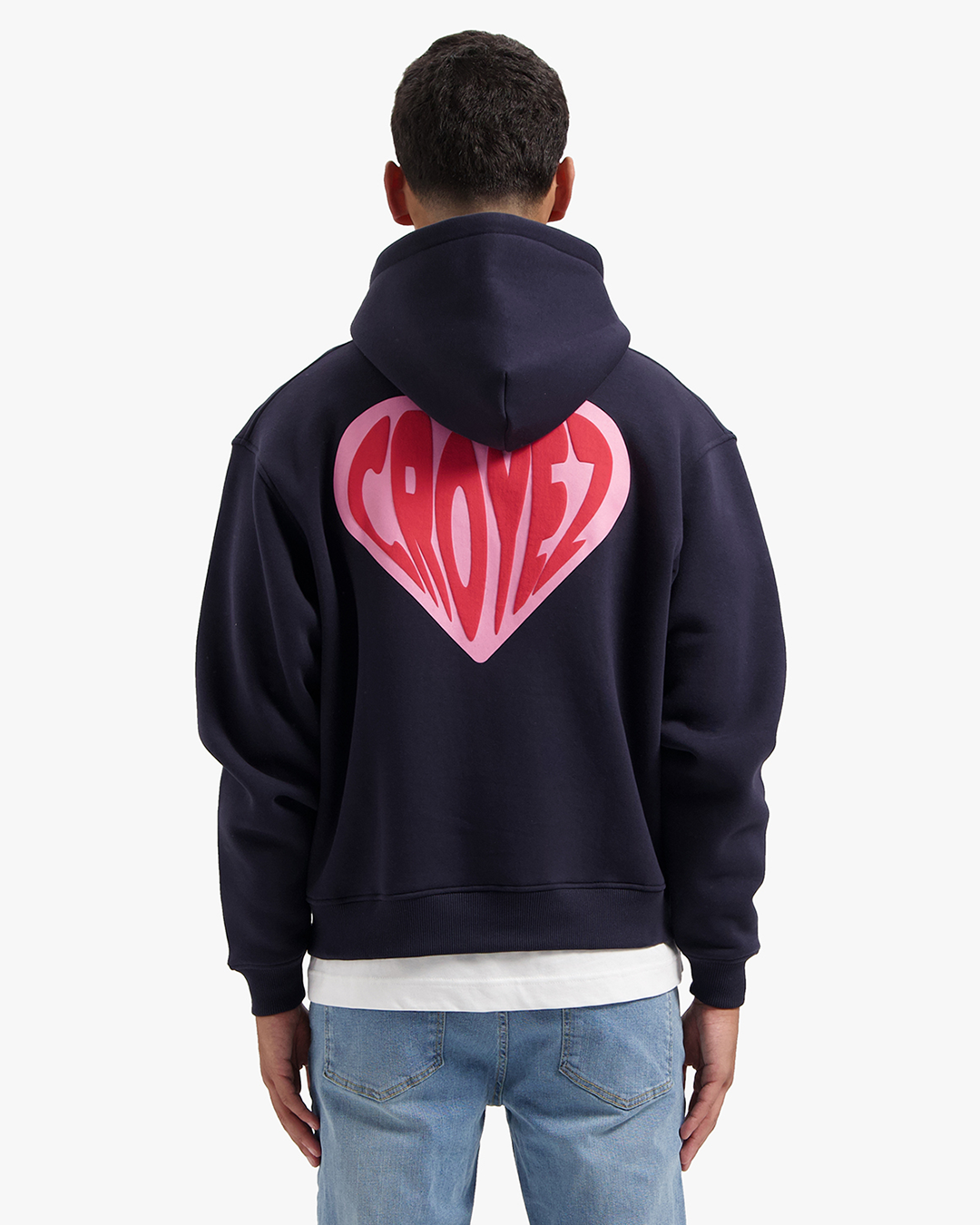 CROYEZ PUFFED HEART ZIP HOODIE - NAVY/RED