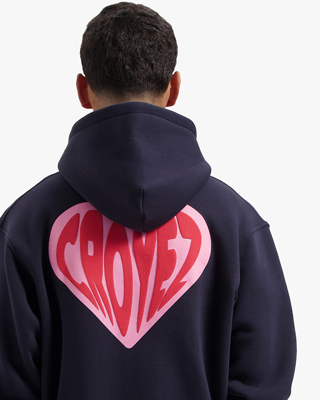 CROYEZ PUFFED HEART ZIP HOODIE | NAVY/RED