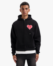 CROYEZ PUFFED HEART ZIP HOODIE | BLACK/RED