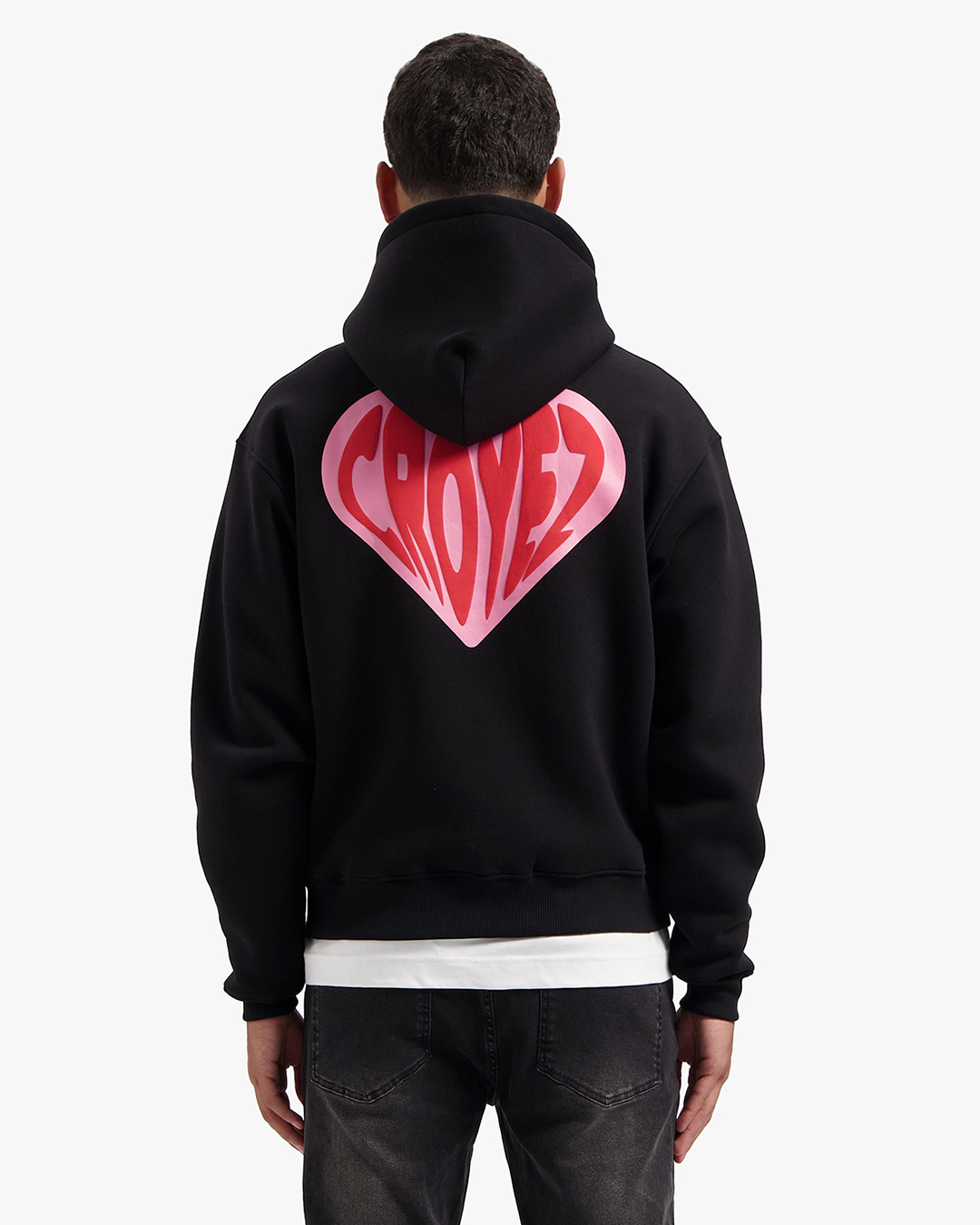 CROYEZ PUFFED HEART ZIP HOODIE | BLACK/RED