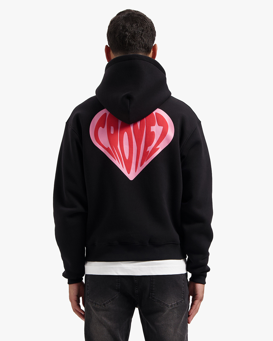 CROYEZ PUFFED HEART ZIP HOODIE - BLACK/RED