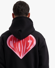 CROYEZ PUFFED HEART ZIP HOODIE | BLACK/RED