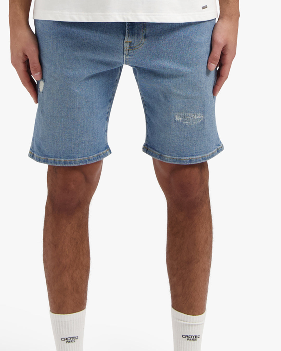 CROYEZ CH2 DAMAGED DENIM SHORTS - LIGHT BLUE