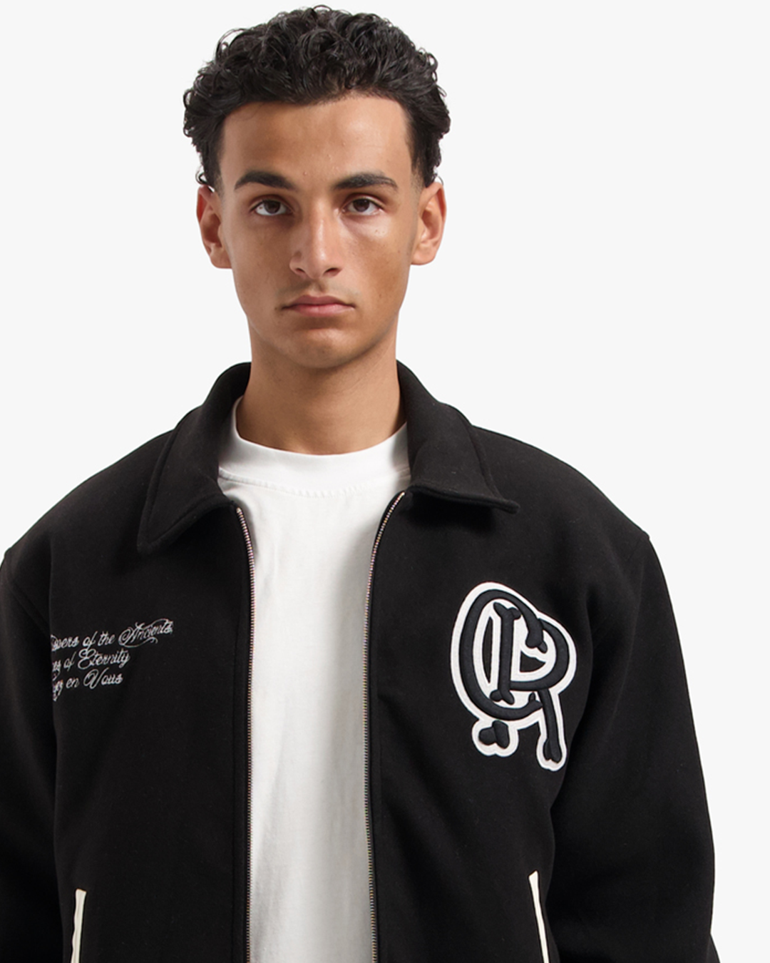 CROYEZ ECHOES OF ETERNITY VARSITY JACKET - BLACK/OFF-WHITE