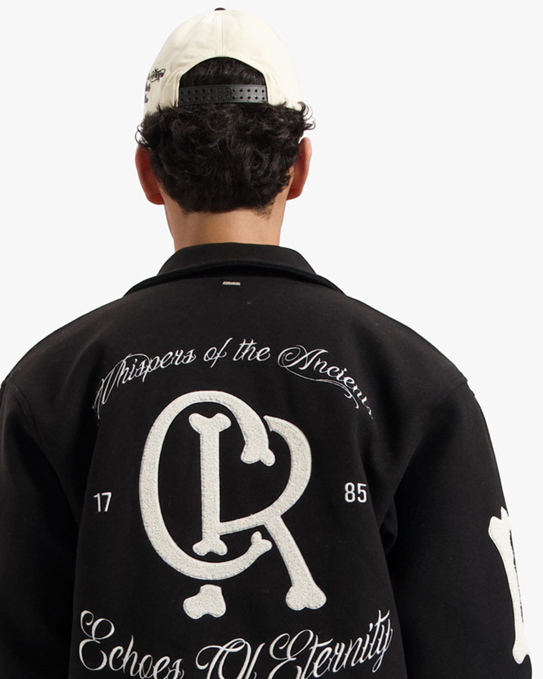 CROYEZ ECHOES OF ETERNITY VARSITY JACKET - BLACK/OFF-WHITE