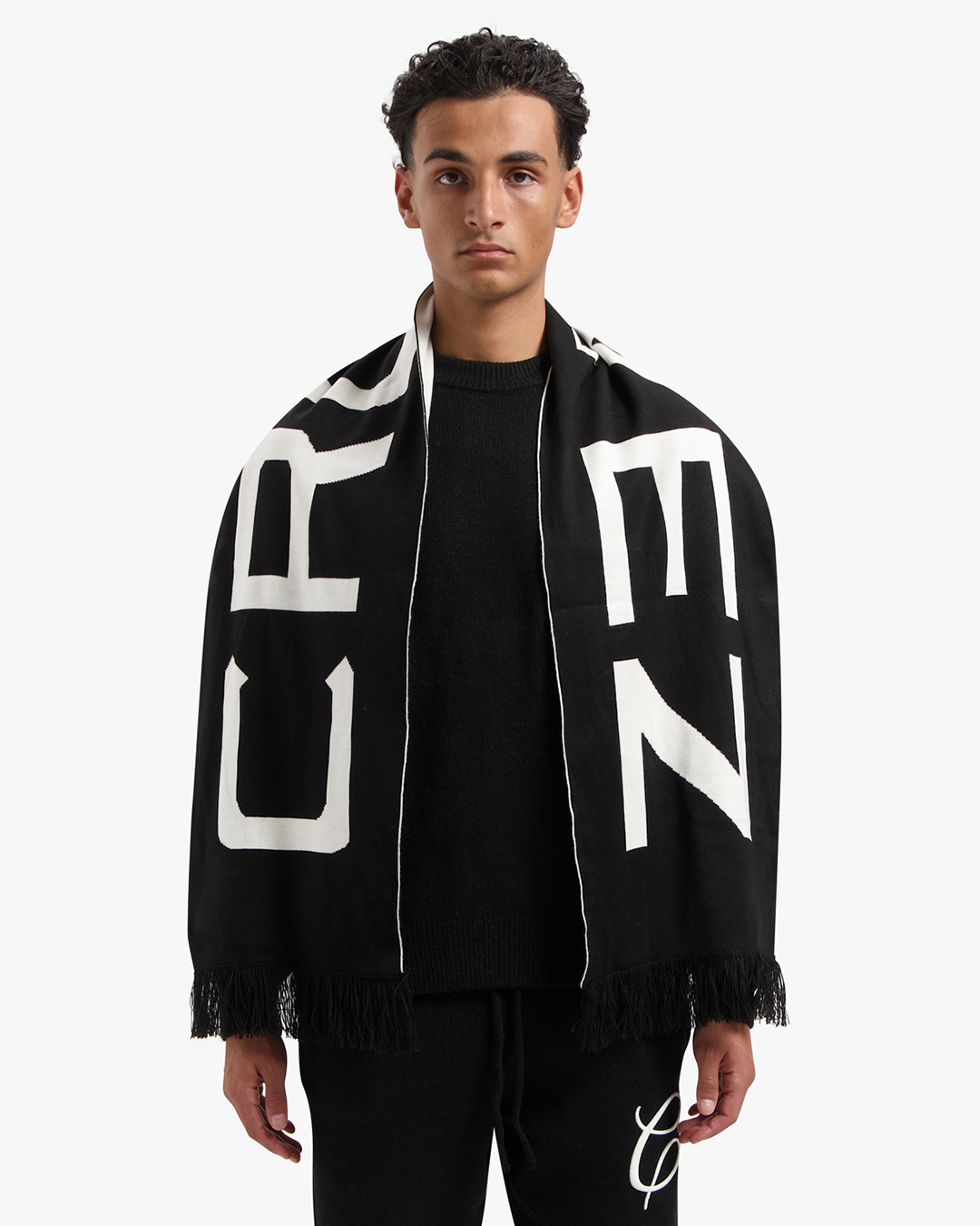 CROYEZ JACQUARD LOGO SCARF | BLACK/OFF-WHITE