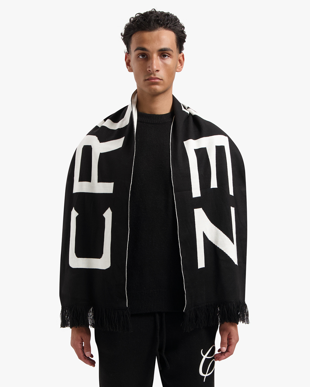 CROYEZ JACQUARD LOGO SCARF - BLACK/OFF-WHITE