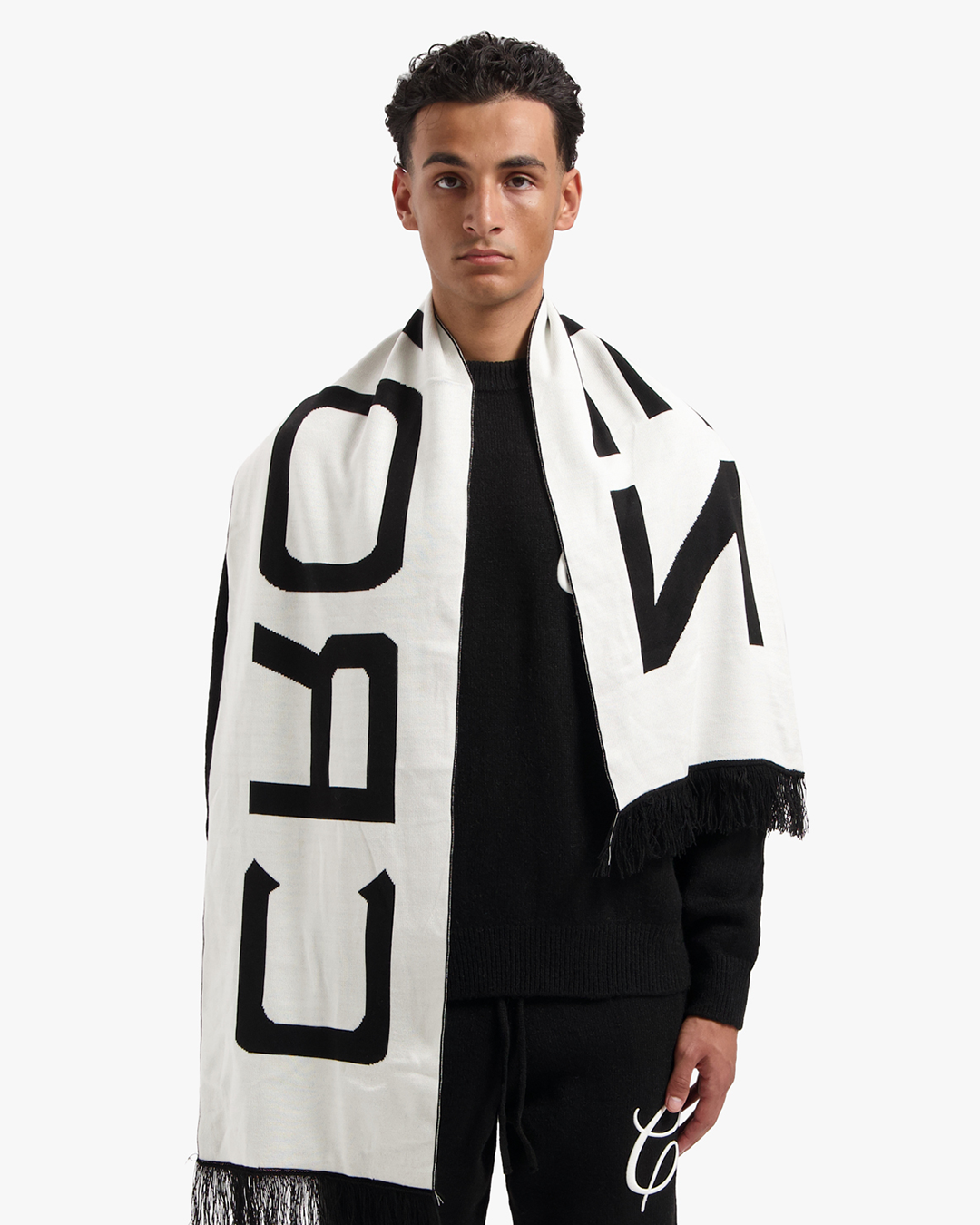 CROYEZ JACQUARD LOGO SCARF | BLACK/OFF-WHITE