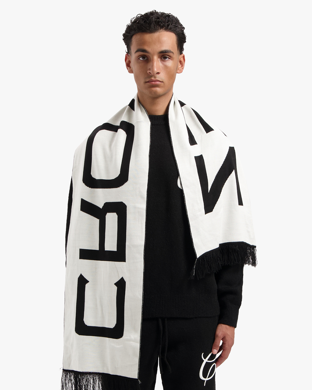 CROYEZ JACQUARD LOGO SCARF - BLACK/OFF-WHITE