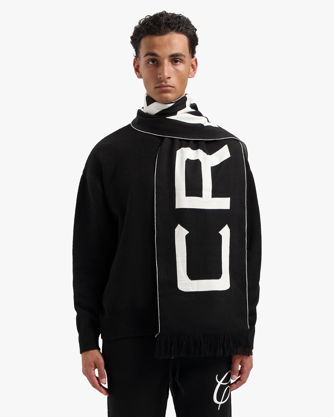CROYEZ JACQUARD LOGO SCARF | BLACK/OFF-WHITE