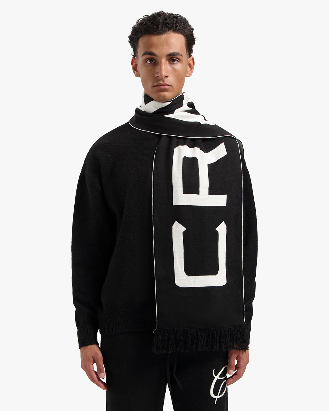 CROYEZ JACQUARD LOGO SCARF - BLACK/OFF-WHITE