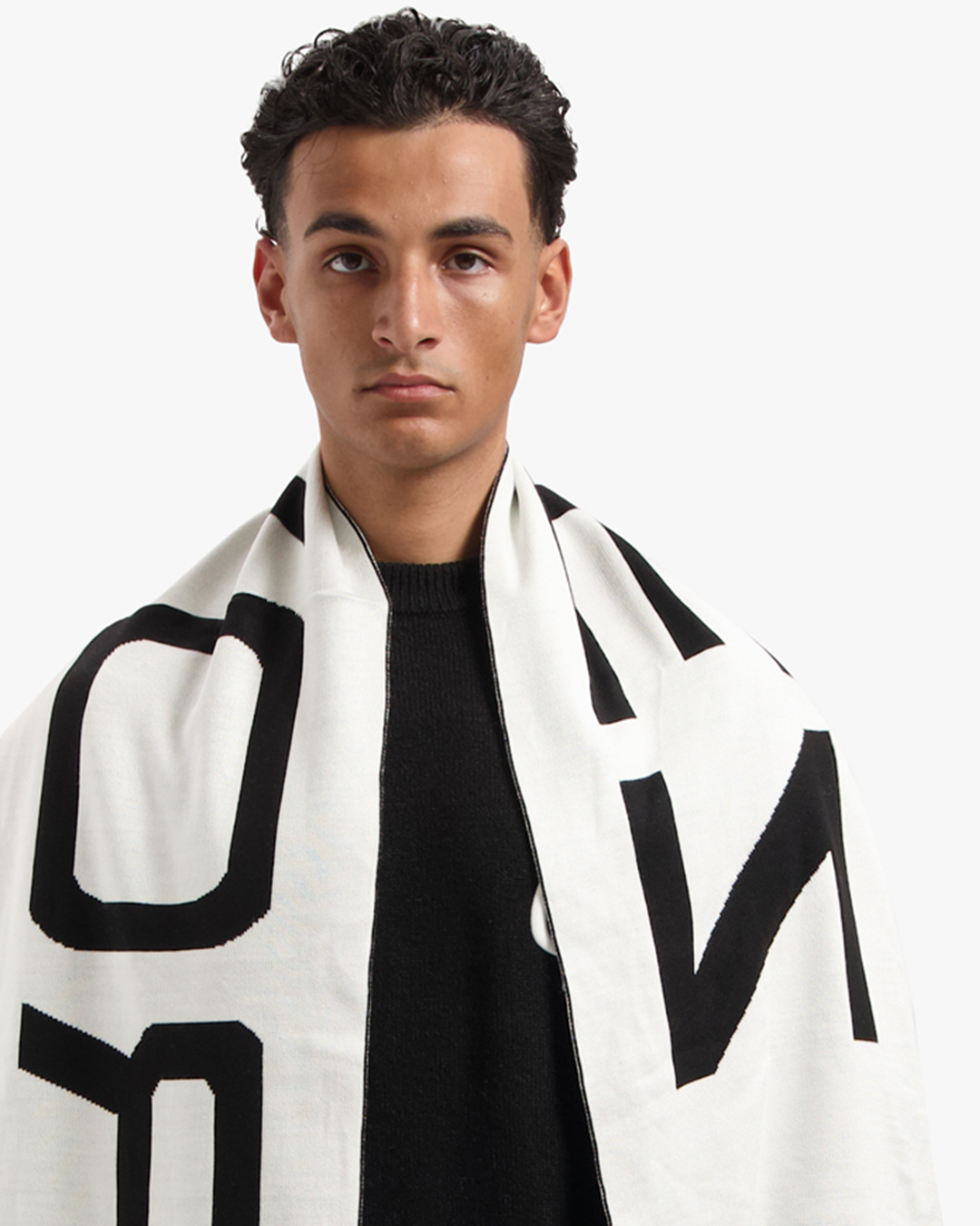 CROYEZ JACQUARD LOGO SCARF | BLACK/OFF-WHITE