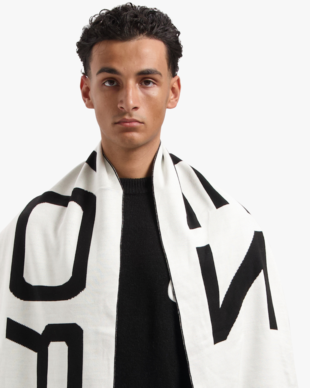 CROYEZ JACQUARD LOGO SCARF - BLACK/OFF-WHITE