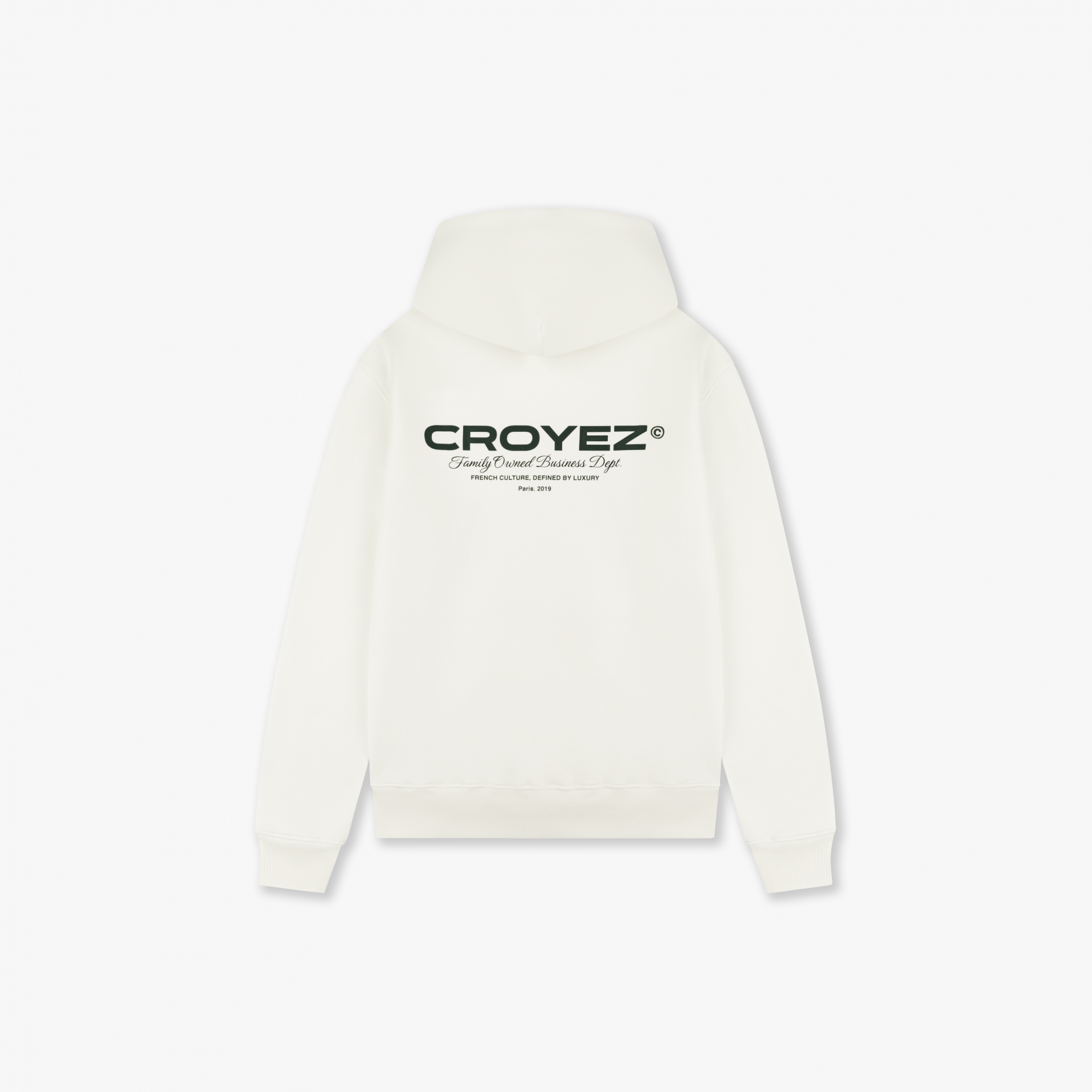 CROYEZ FAMILY OWNED BUSINESS HOODIE | OFF-WHITE/DARK GREEN