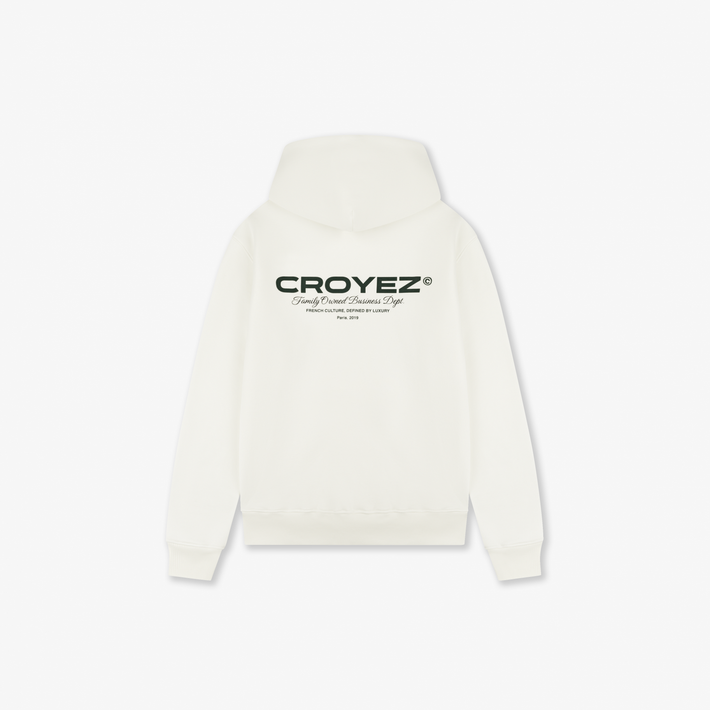 CROYEZ FAMILY OWNED BUSINESS HOODIE - OFF-WHITE/DARK GREEN