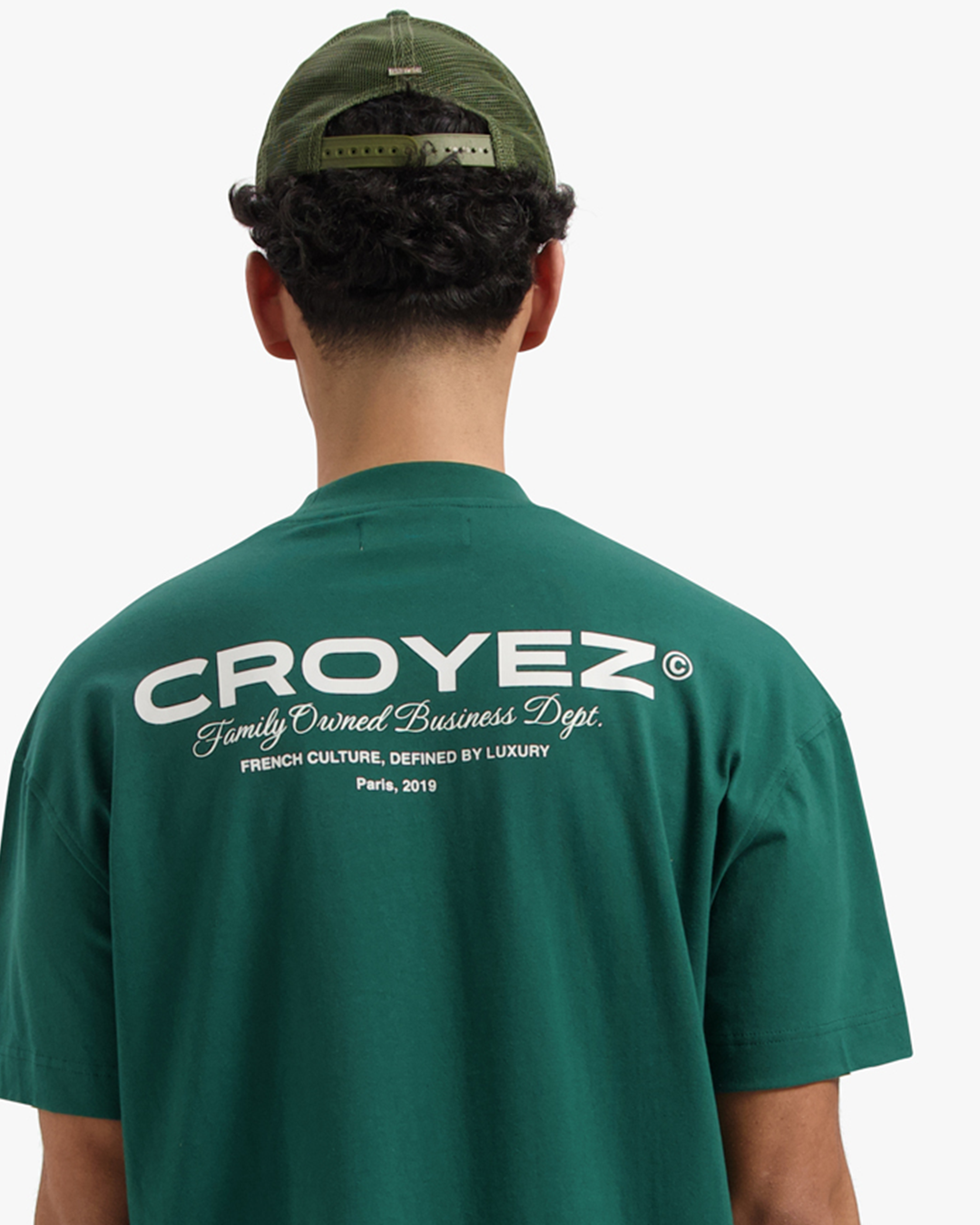 CROYEZ FAMILY OWNED BUSINESS T-SHIRT - DARK GREEN/OFF-WHITE