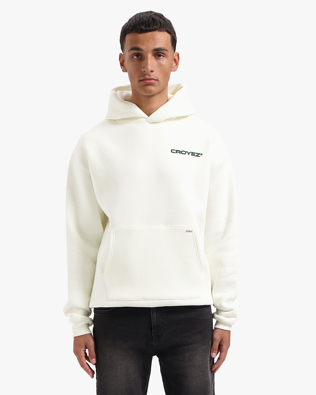 CROYEZ FAMILY OWNED BUSINESS HOODIE - OFF-WHITE/DARK GREEN