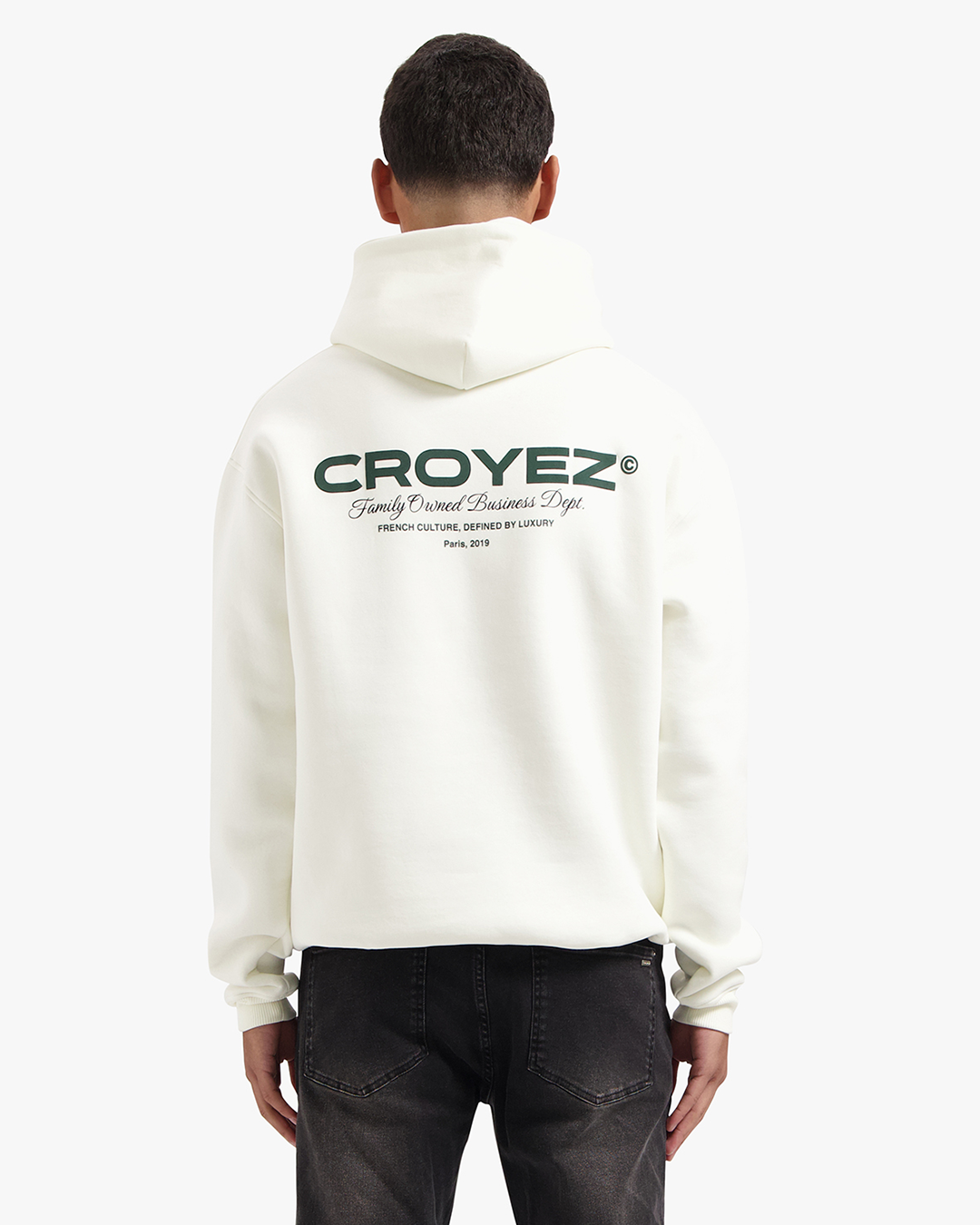 CROYEZ FAMILY OWNED BUSINESS HOODIE | OFF-WHITE/DARK GREEN
