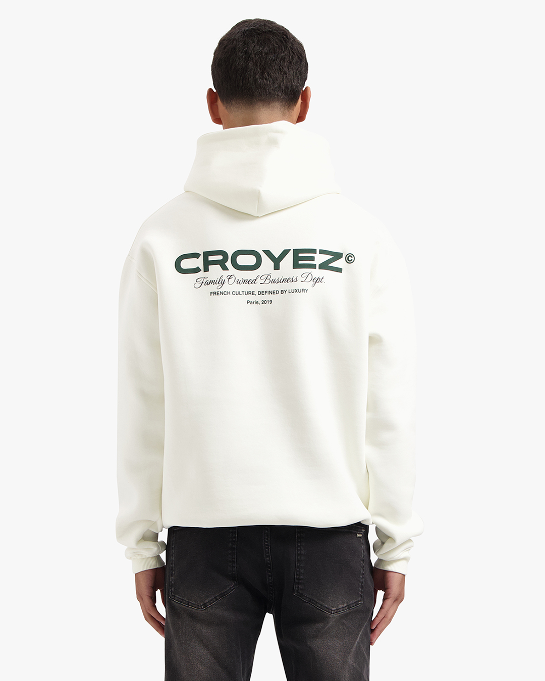 CROYEZ FAMILY OWNED BUSINESS HOODIE - OFF-WHITE/DARK GREEN