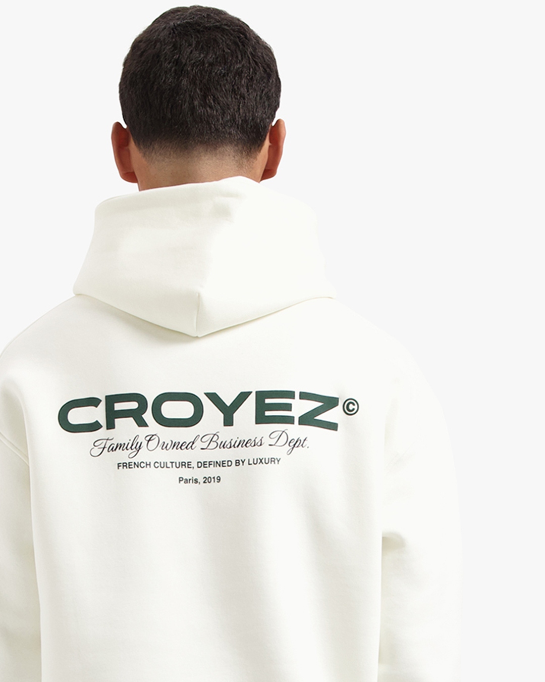 CROYEZ FAMILY OWNED BUSINESS HOODIE | OFF-WHITE/DARK GREEN