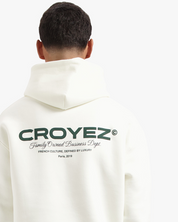 CROYEZ FAMILY OWNED BUSINESS HOODIE | OFF-WHITE/DARK GREEN