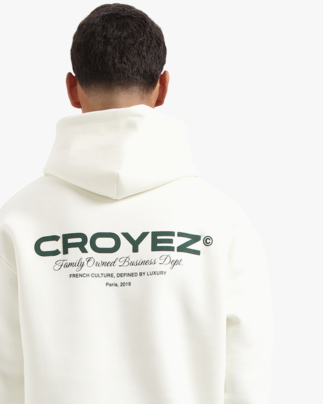 CROYEZ FAMILY OWNED BUSINESS HOODIE - OFF-WHITE/DARK GREEN