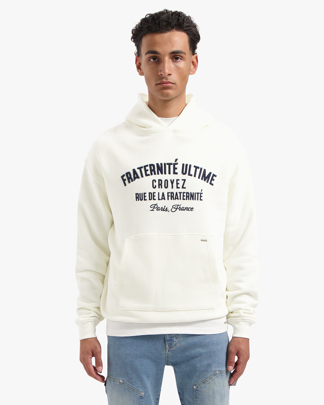 CROYEZ HEAVYWEIGHT FRATERNITÉ HOODIE - CREAM/NAVY