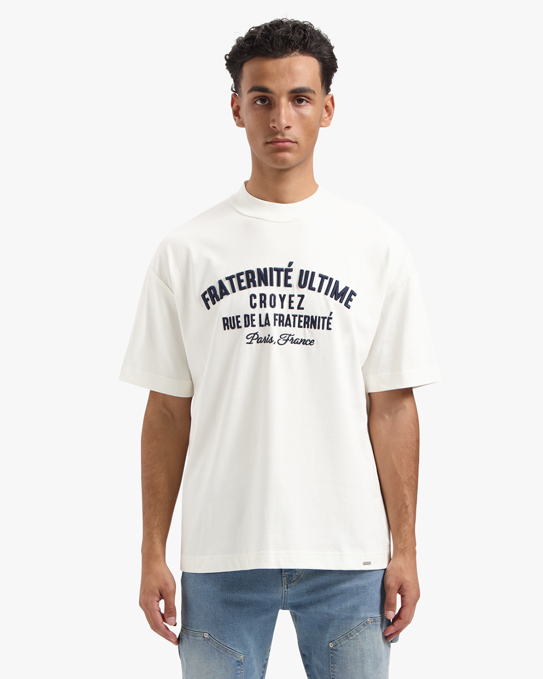 CROYEZ INSIDE OUT FRATERNITÉ T-SHIRT - CREAM/NAVY