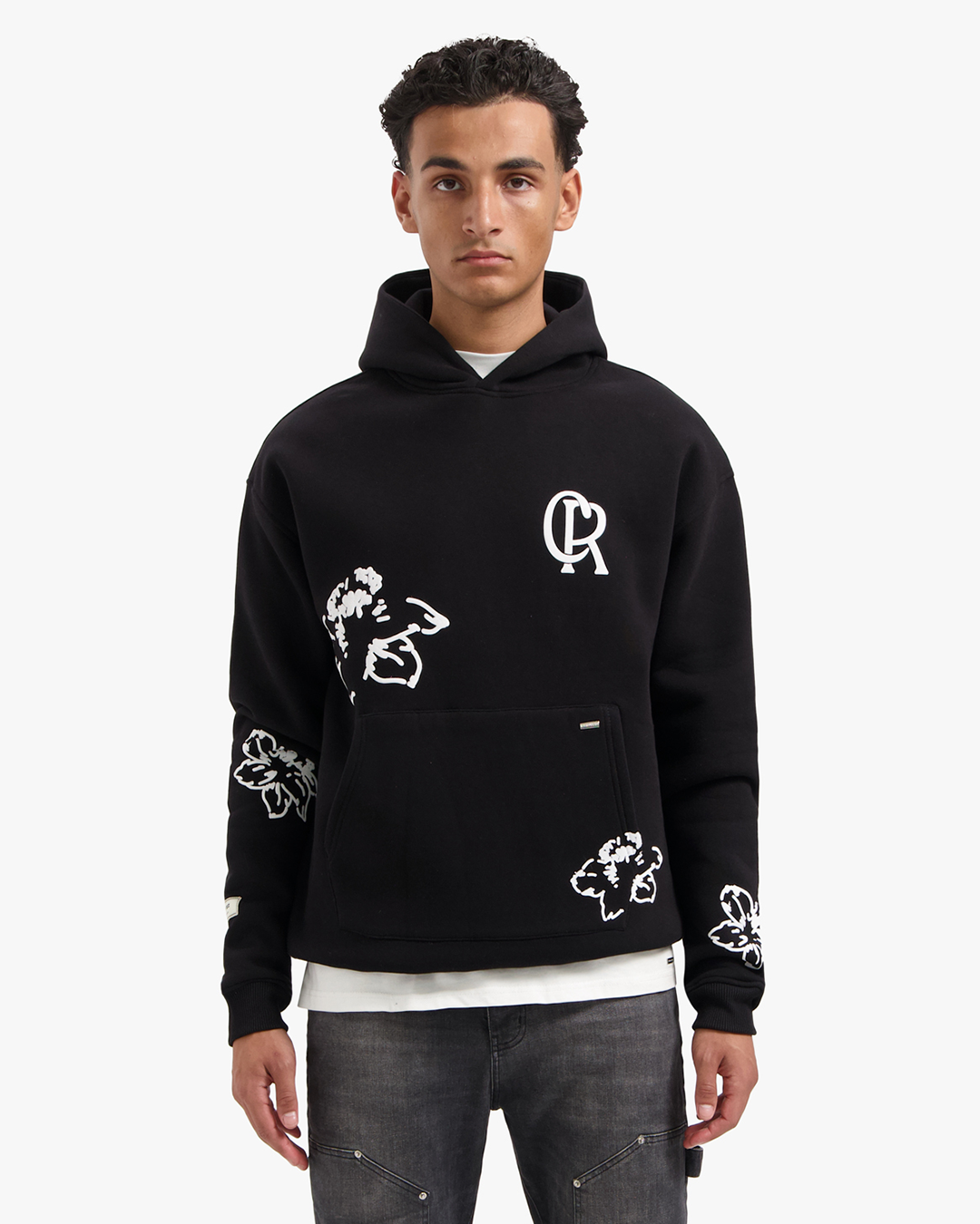 CROYEZ INITIAL FLOWER HOODIE - BLACK