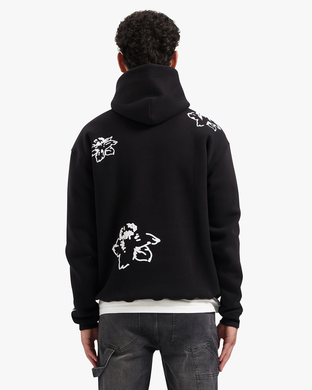 CROYEZ INITIAL FLOWER HOODIE - BLACK