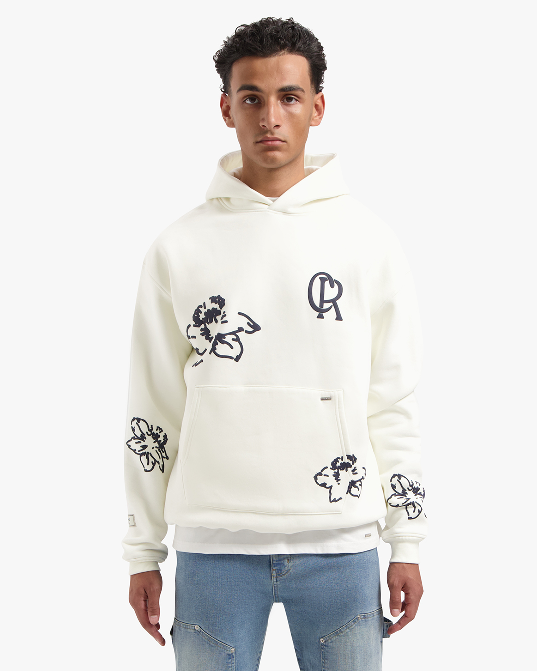 CROYEZ INITIAL FLOWER HOODIE - CREAM/NAVY