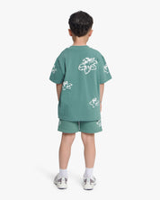 Croyez Mini Initial Flower Shorts | Green/Off-White