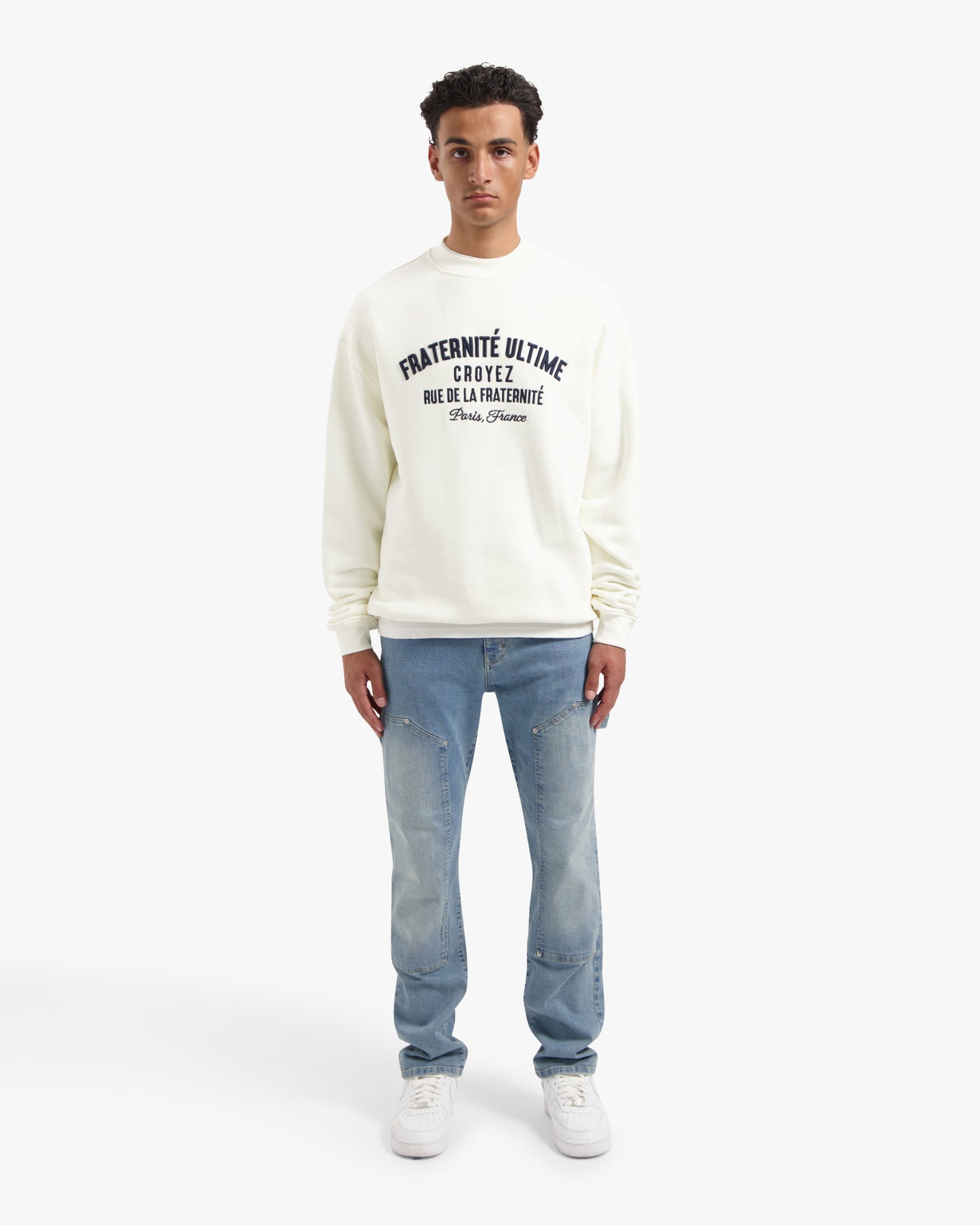 CROYEZ HEAVYWEIGHT FRATERNITÉ SWEATER | CREAM/NAVY