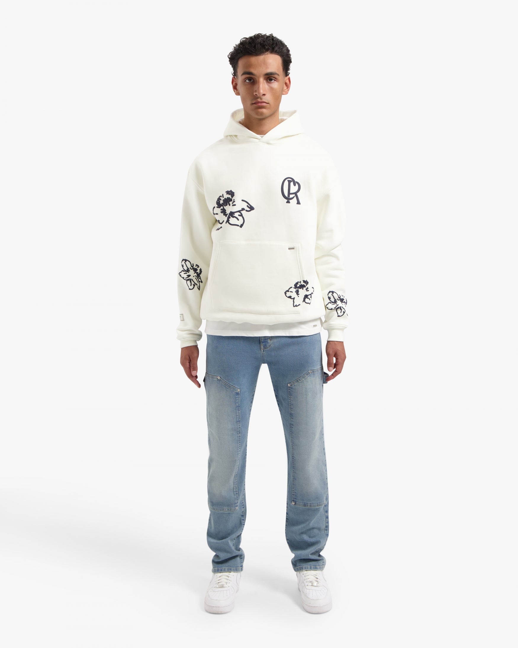 CROYEZ INITIAL FLOWER HOODIE | CREAM/NAVY