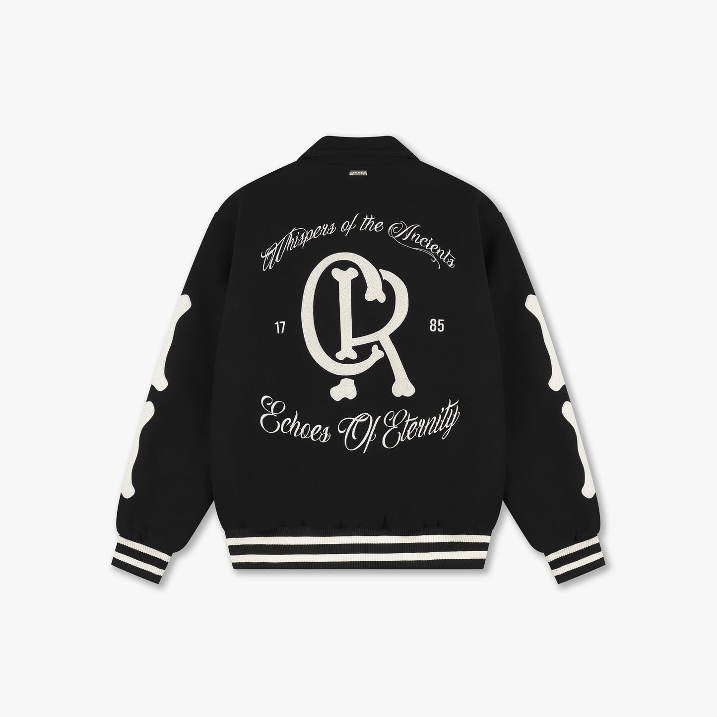 CROYEZ ECHOES OF ETERNITY VARSITY JACKET - BLACK/OFF-WHITE