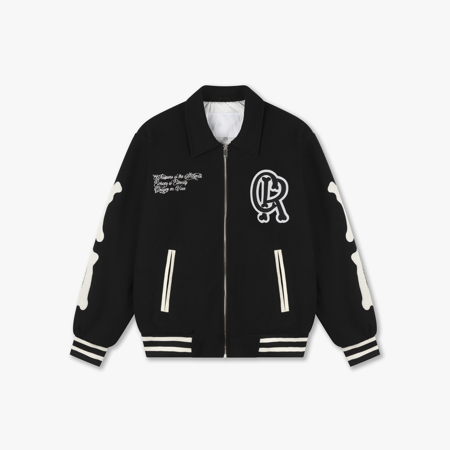 CROYEZ ECHOES OF ETERNITY VARSITY JACKET - BLACK/OFF-WHITE