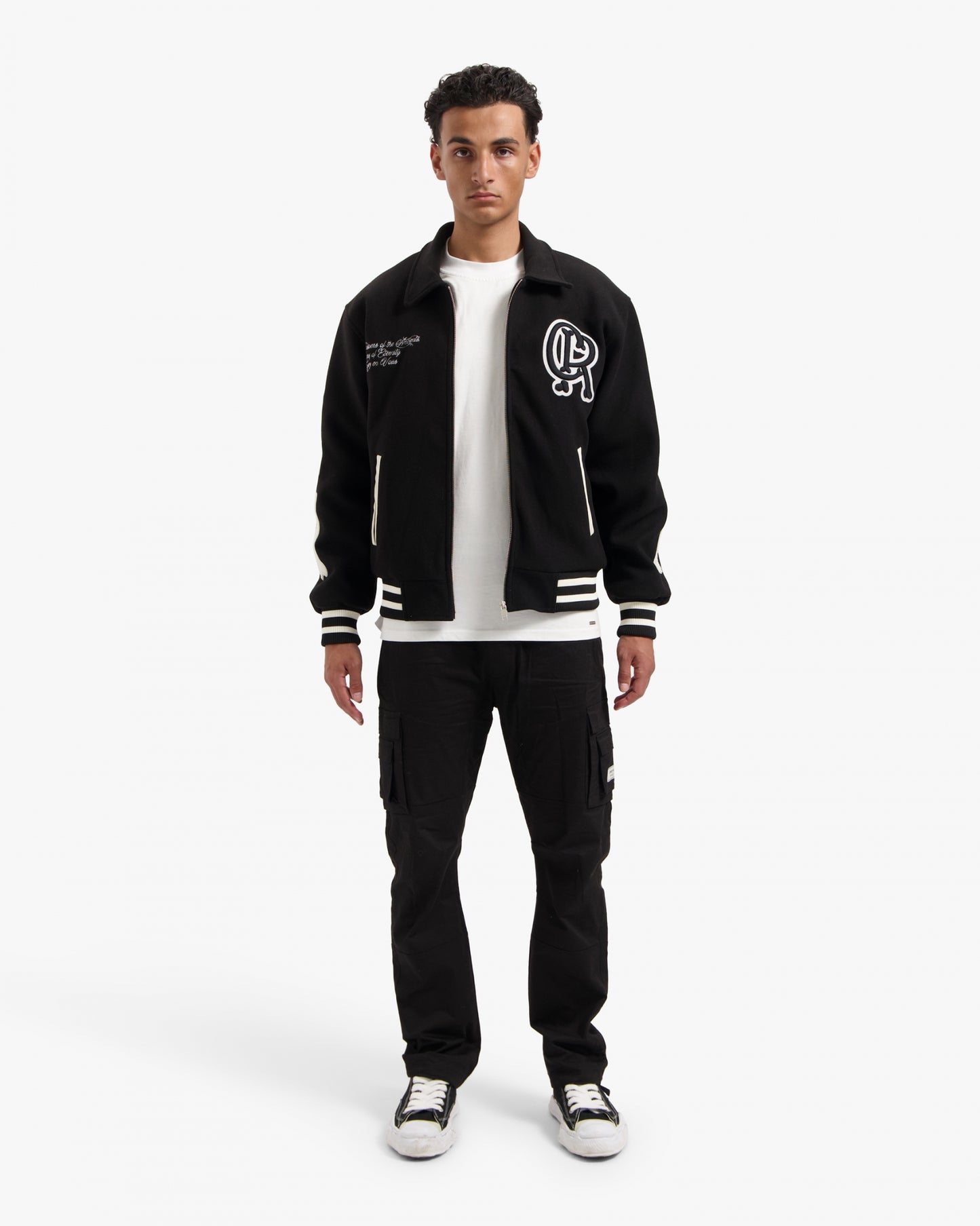 CROYEZ ECHOES OF ETERNITY VARSITY JACKET - BLACK/OFF-WHITE